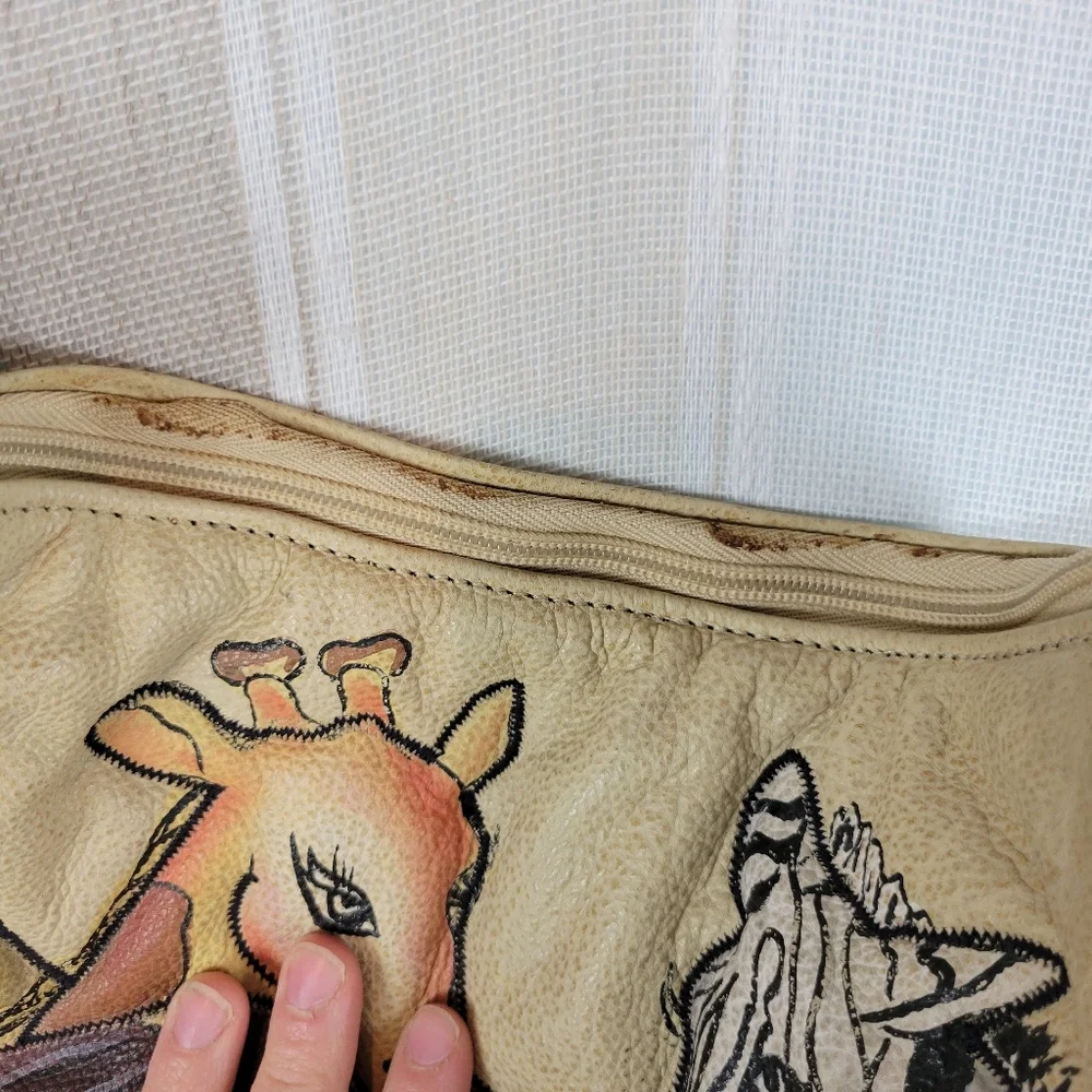 Leather Hand Paintes‎ Safari Animals Shoulder Bag And Matching Wallet